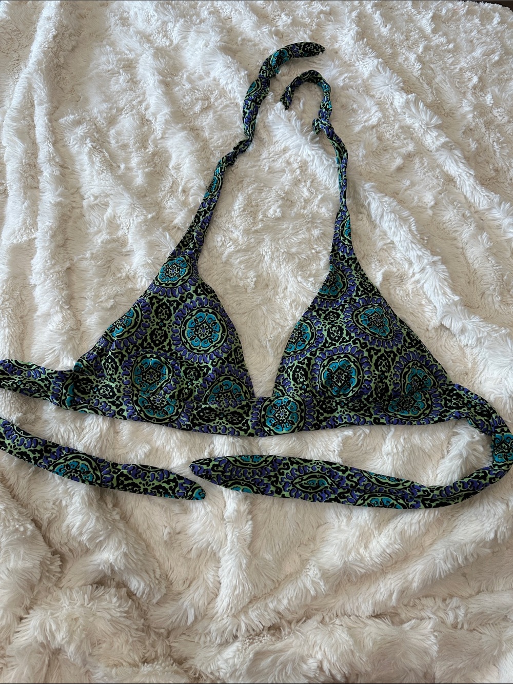 Victoria's Secret Green, Teal & Black Medallion Triangle Bikini Top Size XL